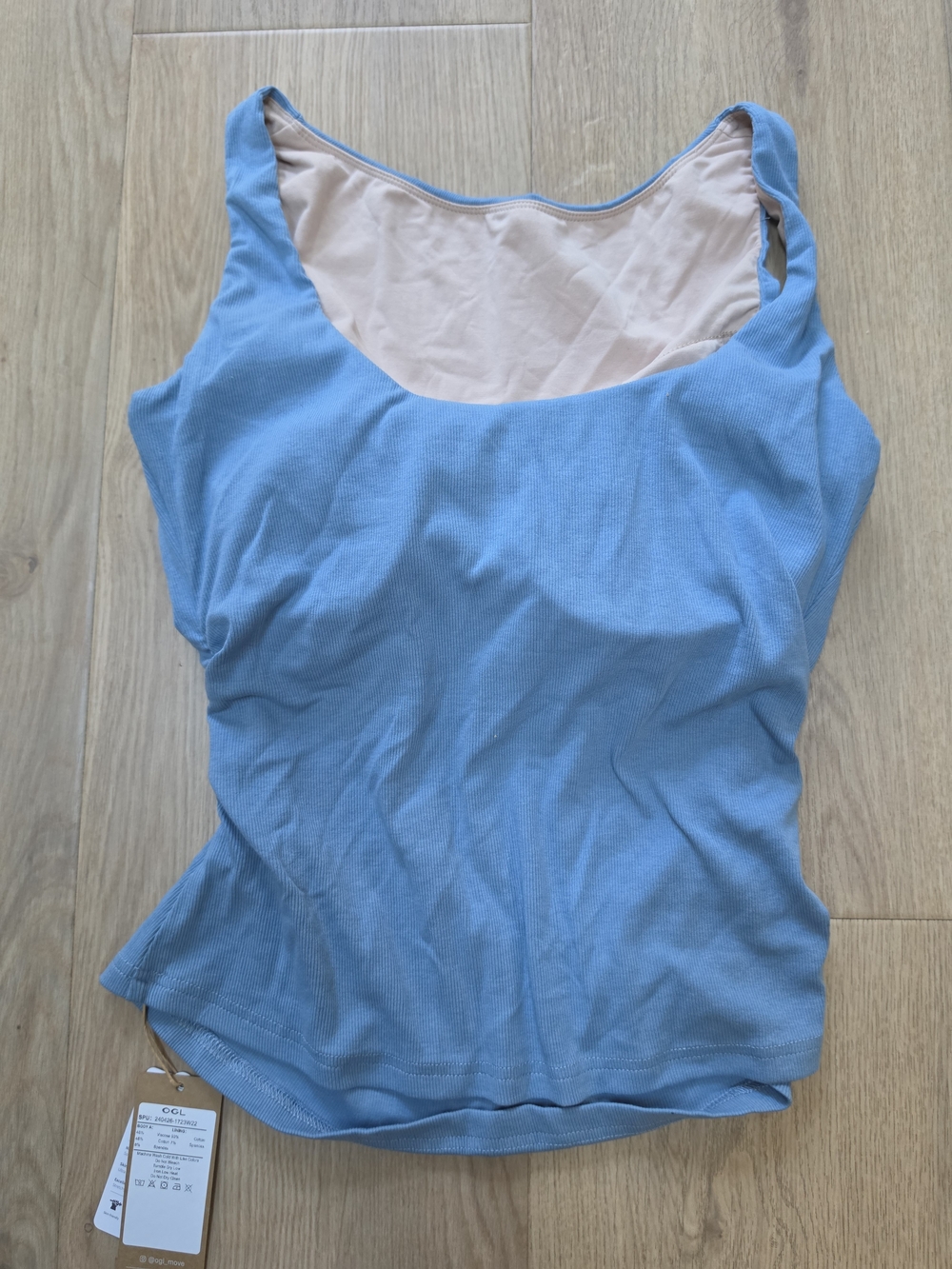 NWT OGL Move Ribbed Built-In Bra Tank Blue Women's Tank Top - Classic Scoop Neck - Picture 3 of 7